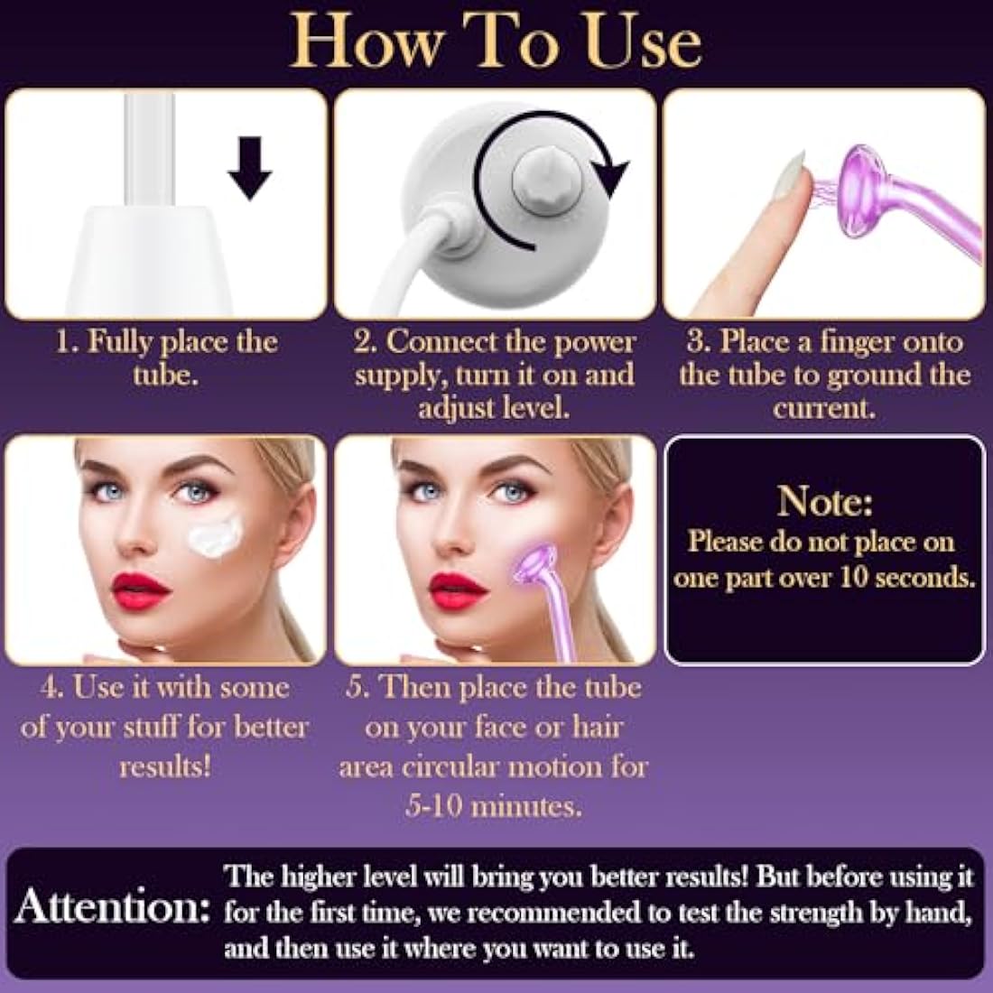 High Frequency Wand - TUMAKOU 6 IN1 Portable Argon High Frequency Facial Skin Tightening Machine - Purple Light Therapy Electrode Face Device for Acne,Wrinkle,Hair - with Different 6 Glass Tubes