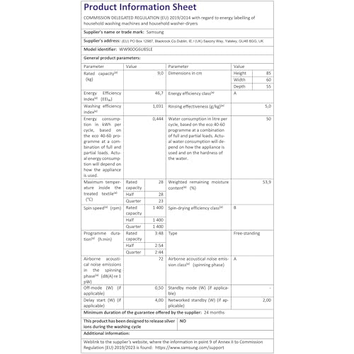 Samsung Series 6 AI Energy Washing Machine, 9kg, 1400rpm, White, WW90DG6U25LEU1