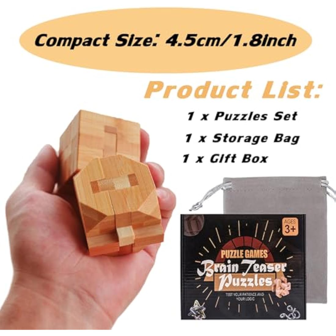 Holzsammlung Set of 9 3D Wooden Brain Teaser Puzzles, IQ Challenge Puzzle Games, Small Logic Mind Puzzle Box Toy Removing Assembling Lock Puzzle Gift Set for Adults Teenagers Kids, 1.8inch 4.5cm