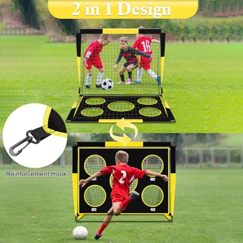 Gofady 2-in-1 Football Goal for Kids - Portable & Durable Soccer Training Net with 5 Target Ranges, Foldable Design, Carrying Bag, Easy Assembly for