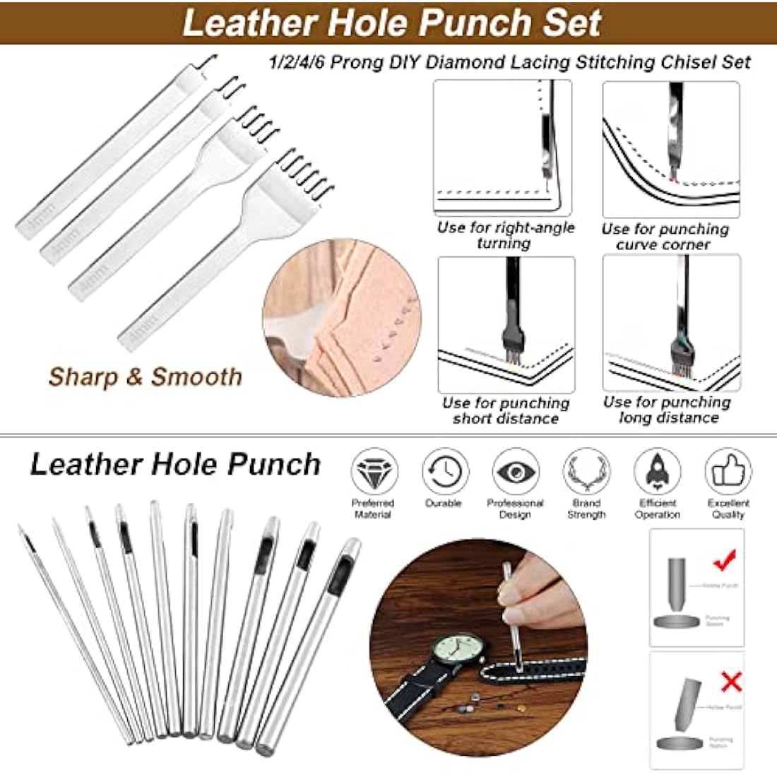 DIY Leather Craft Tools Kit Leather Kits Leather Craft Tools Set Leather Working Tools Incl Nylon Hammer Waxed Thread Stitching Groover Prong Punch Tools for Hand Leather Craft Making Sewing Stitching