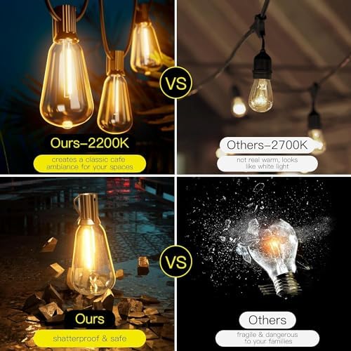 Torkase Garden String Lights, 18M/60FT IP54 Waterproof LED Festoon Lights Outdoor, Indoor Outdoor ST38 String Lights for Garden, Yard, Wedding, Christmas, Backyard, Terrace, Party, Patio(30+2 Bulbs)