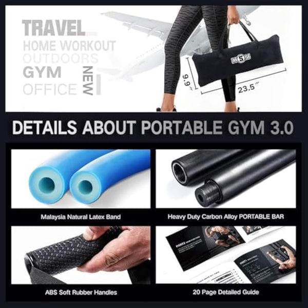 INNSTAR Portable Home Gym Set with Workout Bar, Bench Press Set, Squat Resistance Band, Door Anchor and More-Full Body Workout Equipment to Build Muscle and Shape Body