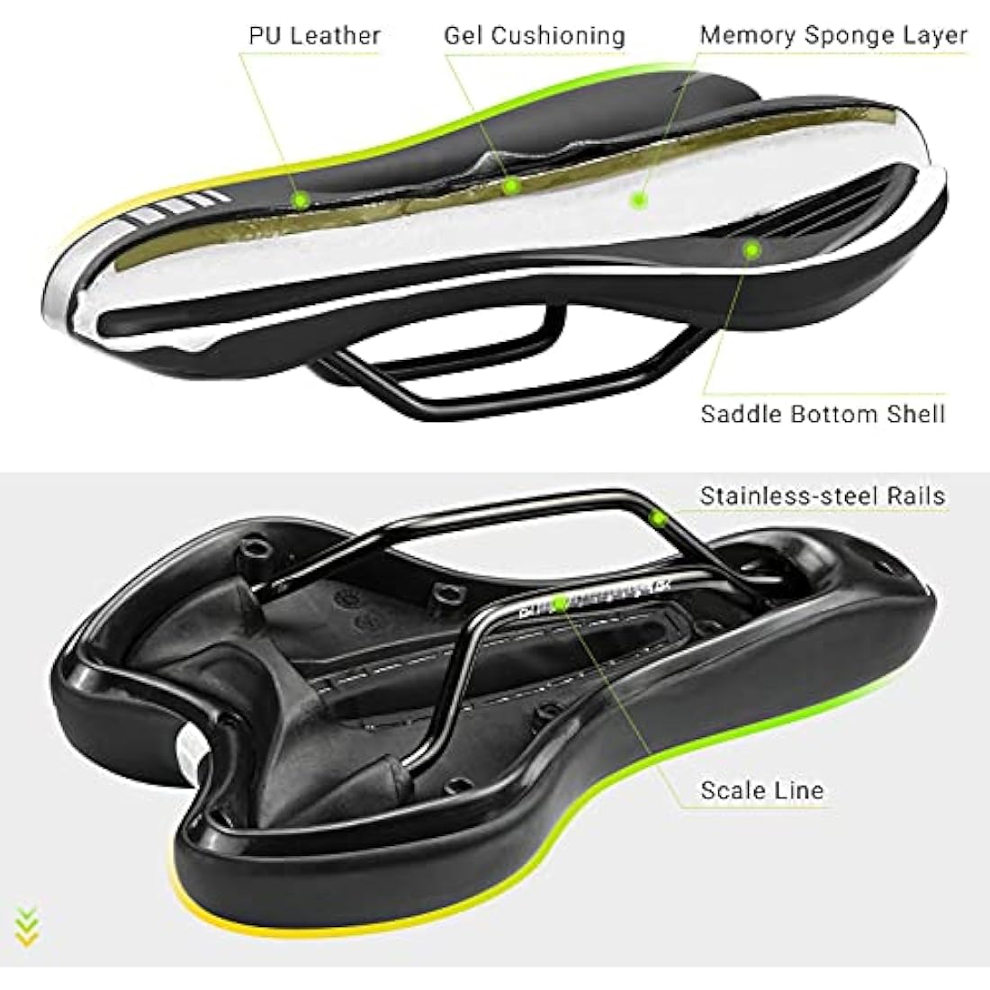LERWAY Mountain Bike Saddle,Comfortable Bike Seat,Gel Bicycle Saddle,Waterproof Black Memory Sponge Cycling Seat,Breathable PU Leather Cycling Saddle
