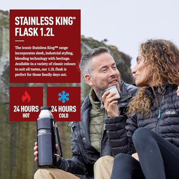 Thermos - Stainless King Red Travel Flask (1.2L) - Premium Leak Proof Insulated Tea & Coffee Flask for Hot & Cold Drinks, Built-in Cup, Twist-Pour Stopper, BPA-Free, Durable Steel, Dishwasher Safe