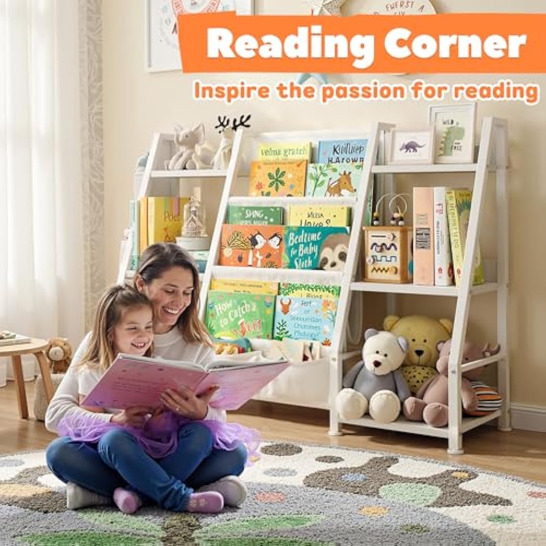 GoTiling Kids Bookshelf and Toy Storage: 3-Tier Book Shelf Childrens Bookcase - 6 Small Storage Units for Kids Room, Playroom, Nursery and Bedroom