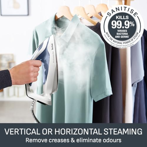 Tefal ProExpress Protect Steam Generator Iron, 7.5-Bar High Pressure, 560g/min Steam Boost, 135g/min Steam Output, No-Setting Technology, Anti-Drip Protection, 1.8 Litre, Blue & White,GV9224