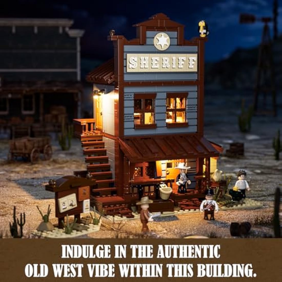 FUNWHOLE Old West Sheriff’s Office Lighting Building Bricks Set - Western Construction Modular Building Blocks Cowboy Wild West Collectible Toy Building Sets 1240 Pcs for Adults and Teen