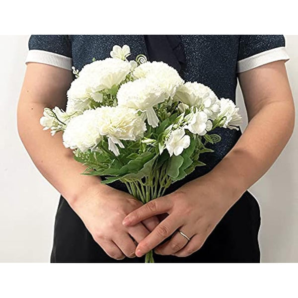 3 Bunches Artificial Silk Flower Carnations,12 Inch Bouquet and Green Leaf for Photo Props Home Party,Home Decoration Bridal Wedding Festival Decoration with 13 Per Bunch Flower (White)