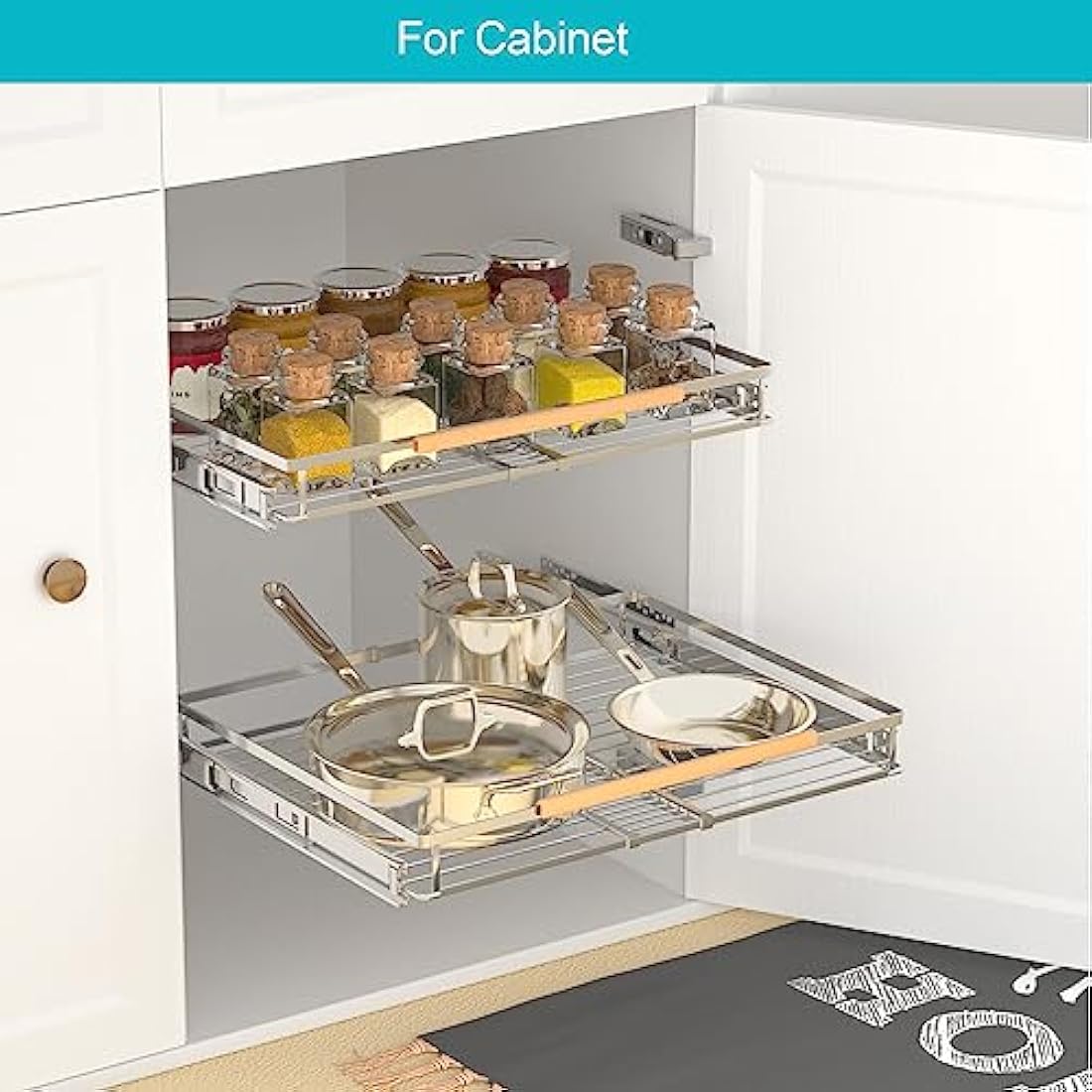 iPEGTOP Pull Out Cabinet Drawer Shelf Organizer, Extendable Sliding Slide Out Pantry Shelves Storage Heavy Duty for Kitchen Cabinets Under Sink, Adjustable Width 16.3~26.3" W x 17.3" D