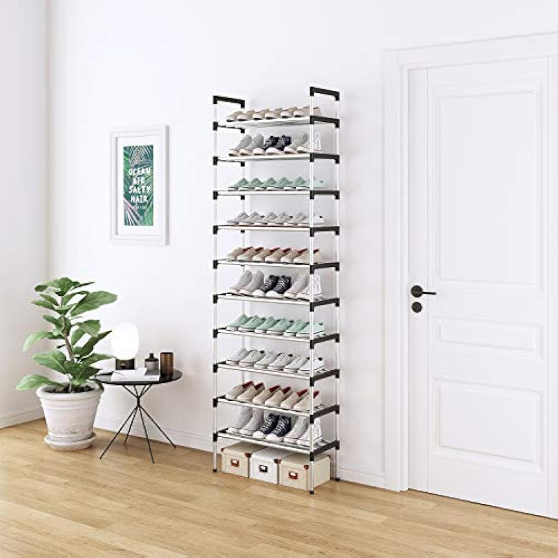 AcornFort® S-508 10 Tiers Silver Adjustable Shoe Storage Tall Rack Organiser Shelf Hold Stand for 30 Pairs Shoe, 56 x 30 x 170cm, Sturdy Design, Space Saving