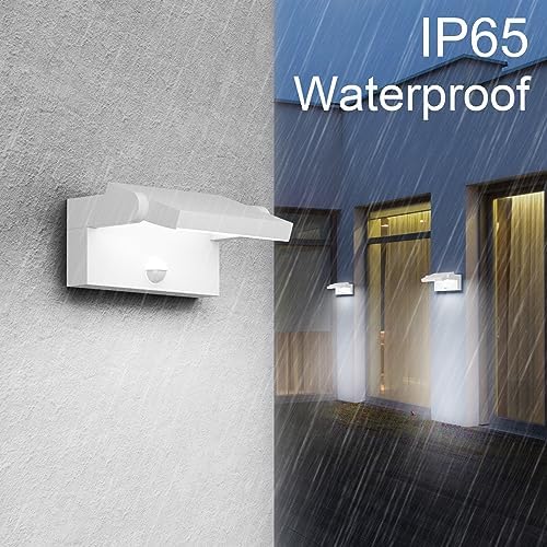 Klighten 24W Wall Light with Motion Sensor Outdoor Indoor IP65 Aluminum Modern Outside Light with Swiveling LED Panel Wall Lamp for Entrance Garden Terrace, Cold White 5700K-6000K, White