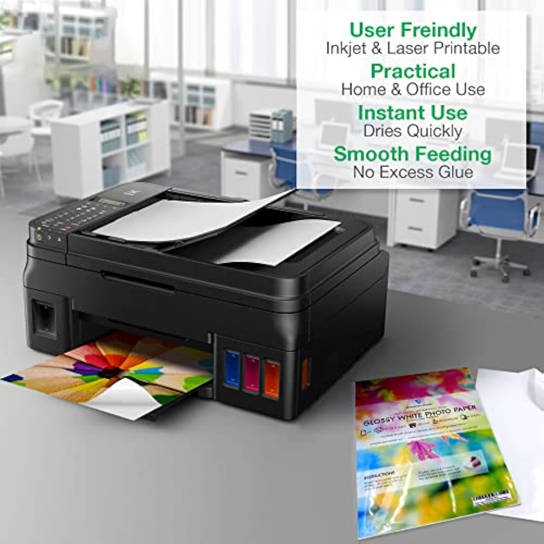 Evergreen Goods 50 Sheets A4 Glossy White Photo Sticker Paper Printable | Splashproof - Inkjet & Laser Printers | Ideal for Sticker Making - Make Your Own Stickers | Very Sticky Self-Adhesive