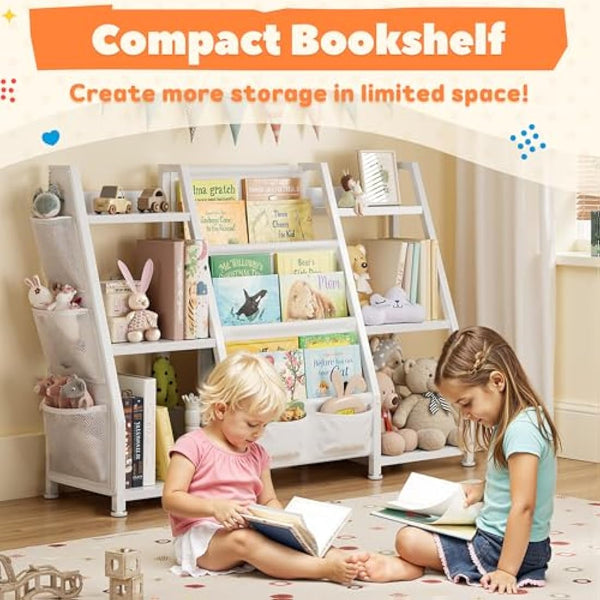 GoTiling Kids Bookshelf and Toy Storage: 3-Tier Book Shelf Childrens Bookcase - 6 Small Storage Units for Kids Room, Playroom, Nursery and Bedroom