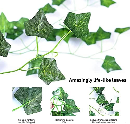 Fielegen 4 Pack 2 Meter Vine with Lights, Fake Ivy String Lights Battery Operated 80 LED Green Leaf Lights, Artificial Garland Plant Vine Fairy Light for Bedroom, Garden, Wall, Room, Party Decor