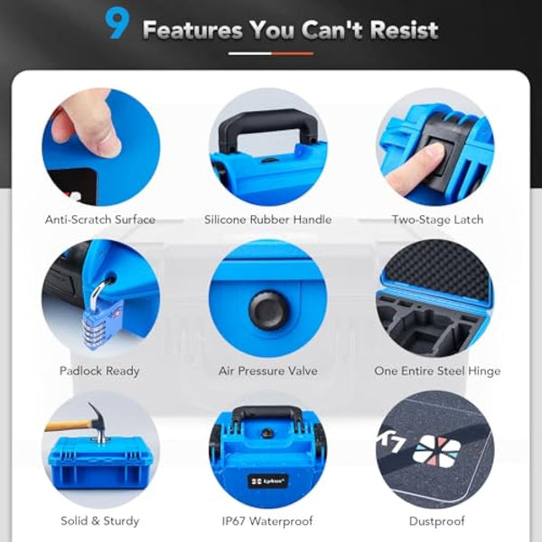 Lykus Titan MM410 Waterproof Hard Case for DJI Mini 4 Pro/Mini 3/Pro and RC2/RC/RC-N2/N1, Blue with Shoulder Strap, Support 7 Batteries and RC Lanyard [CASE ONLY]