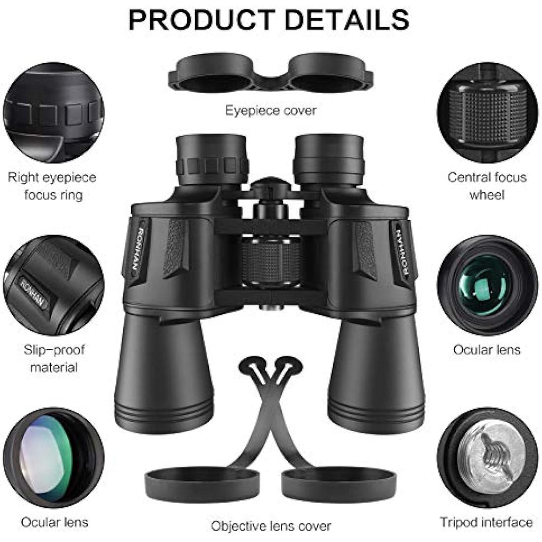 20x50 Binoculars for Adults High Powered, Military Compact HD Professional/Daily Waterproof Binoculars Telescope for Bird Watching Travel Hunting Football Games Stargazing with Carrying Case and Strap