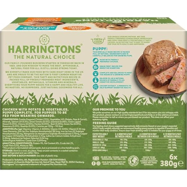 Harringtons Complete Wet Tray Grain Free Hypoallergenic Puppy Food 6x380g - Chicken & Potato- Made with All Natural Ingredients