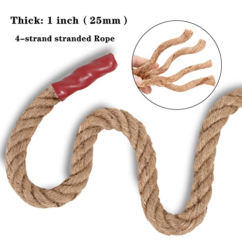 EMEKIAN 25mm Natural Thick Jute Rope, 30M Twisted 4 Strand Fiber Hemp Rope, Strong Jute Twine String for Gardening, Craft, Bundling, Camping,