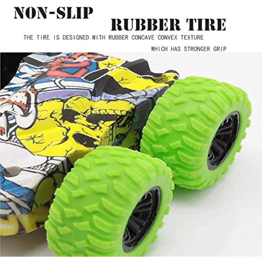 Double Side Pull Back 2 Pack Mini Stunt Graffiti Kids Car - Friction Powered 360° Rotating Off Road Model for 3-10 Year Old Boys & Girls