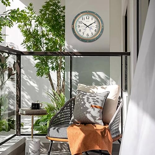 OCEST 16 Inch Garden Clocks Outdoor Waterproof, Large Thermometer, Hygrometer, Retro Design, Non-Ticking Battery Operated Decor for Home Decor Patio