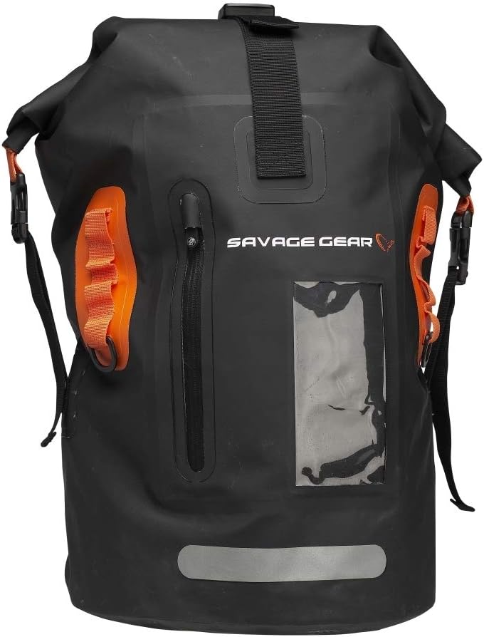Savage Gear WP Rollup Rucksack – Waterproof Fishing Backpack with Roll-up-and-Click Closure, Adjustable Straps for Bank Anglers, Hiking, Camping, Outdoor Adventures, Waterproof Gear Storage 40L