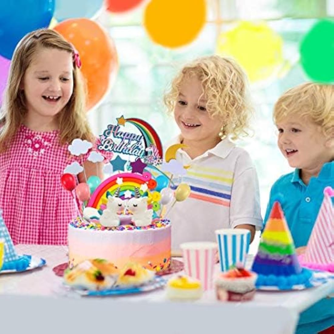 iZoeL 21pcs Unicorn Cake Topper Kit Cloud Rainbow Balloon Happy Birthday Banner Cake Decoration For Boy Girl Kid Birthday