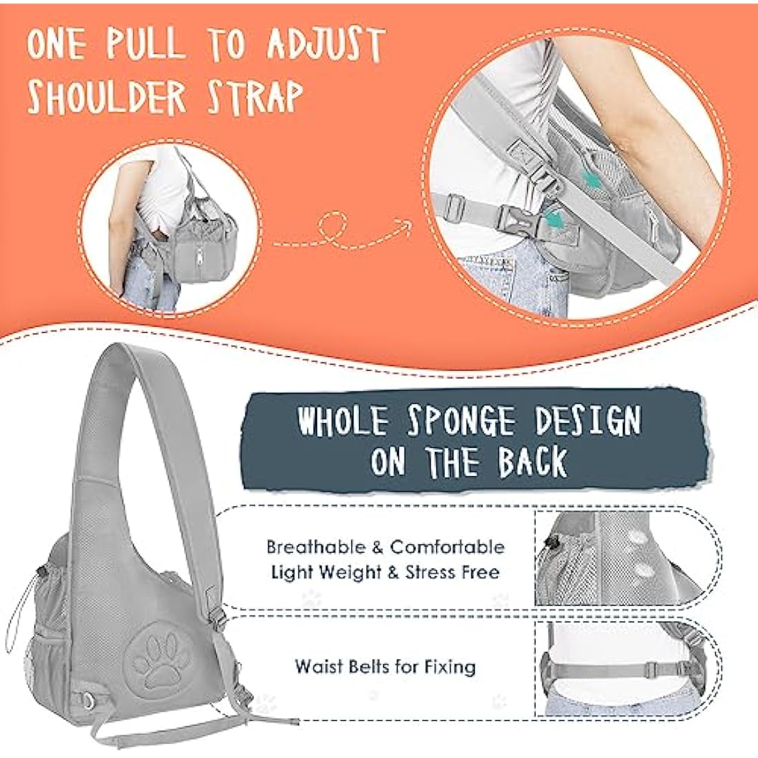 Eyein Pet Puppy Sling Carrier, Up to 6 lbs Hand Free Cat Dog Papoose, Hard Bottom Support Small Animal Travel Tote Bags with Breathable Mesh Adjustable Padded Strap Safety Belt Machine Washable