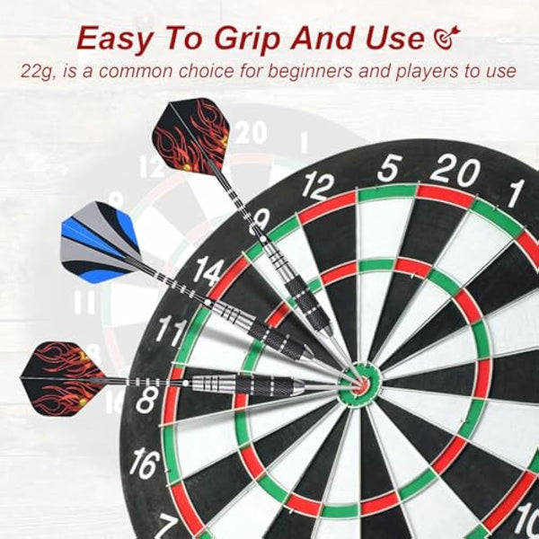 flintronic 6 Pack Steel Darts Set,Professional 22g/23g/24g Darts Tip with Non-slip Stainless Steel Shaft,4 Style Poly Flights,PVC Shafts,Dart Sharpener,Rubber Rings,Flight Protecter