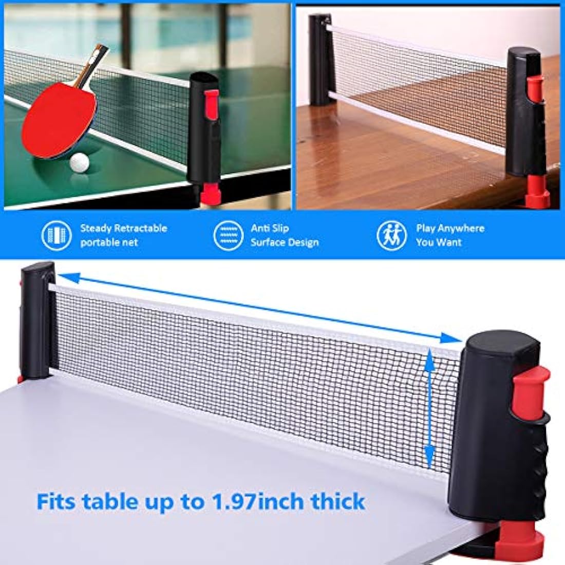 FBSPORT Table Tennis Set, Ping Pong Bats Set with 2 Paddles, 1 Retractable Net, 6 Balls, 1 Carrying Bag, for Trainer Adults Families Indoor Outdoor