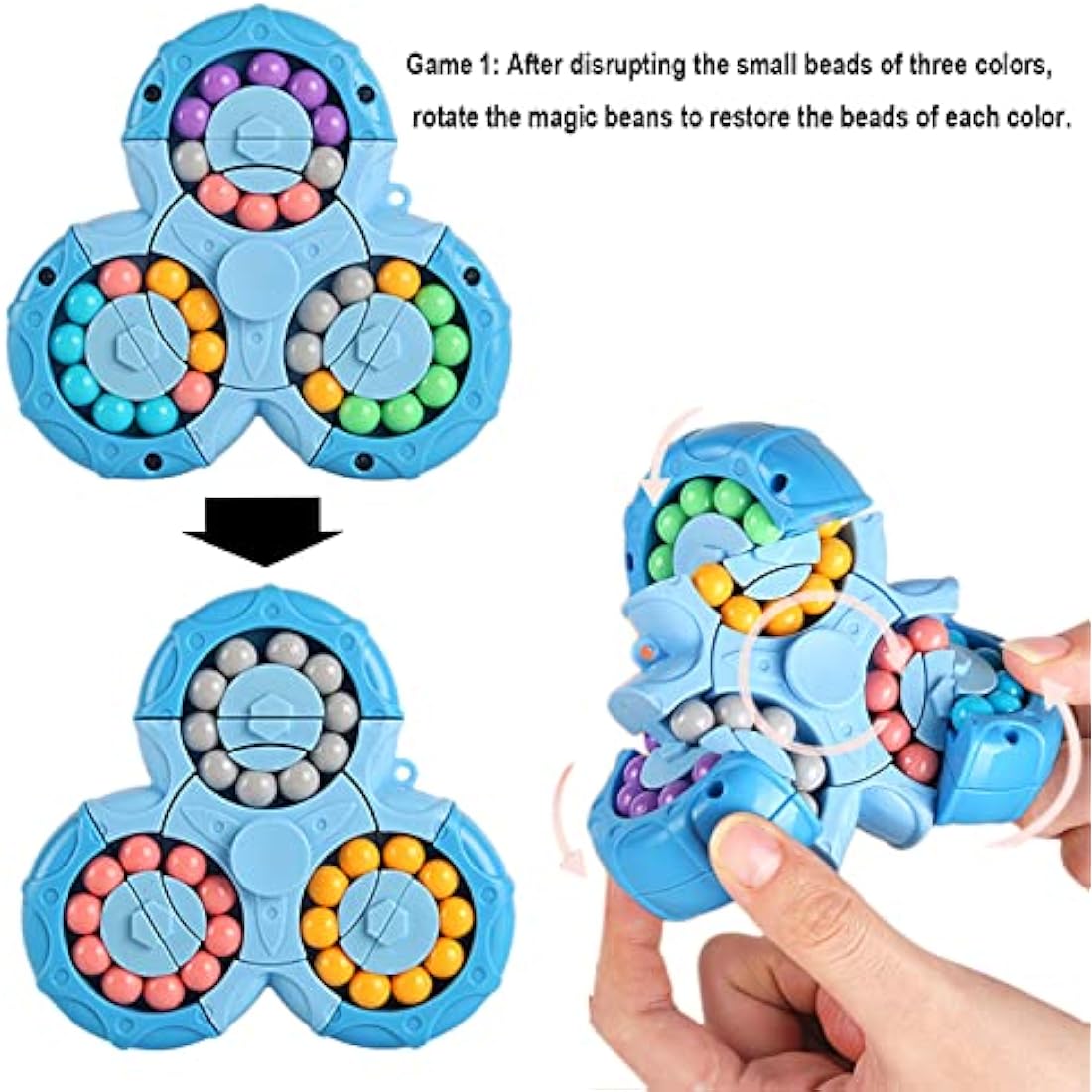 Jiuhao Magic Bean Rotating Cube Toy,Fidget Toy Spinner Ball Sorting Game Puzzle Brain Training Handheld Spinning Decompression Toy,Jigsaw Bean Toy Gifts for Kids,Teens,Adults Rotating Finger Cube Toy