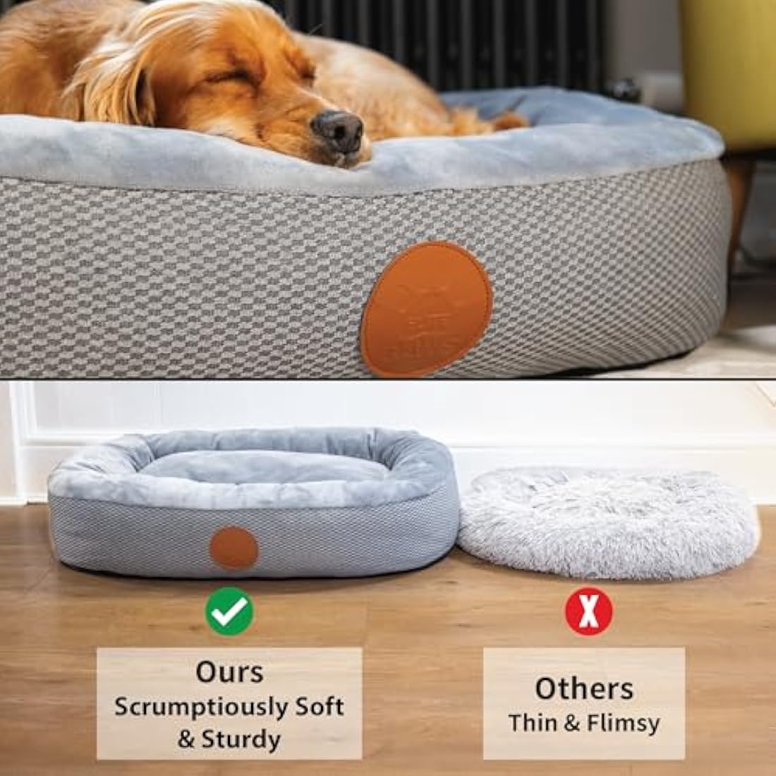 Elite Paws® UK: Luxury Orthopaedic Style Dog Bed - Dual-Layer Foam Base With Plush Cushion Top, Bolstered Sides for Head, Neck & Joint Support, Plus Zip-Off Washable Fleece Cover (Light Grey/Grey, S)