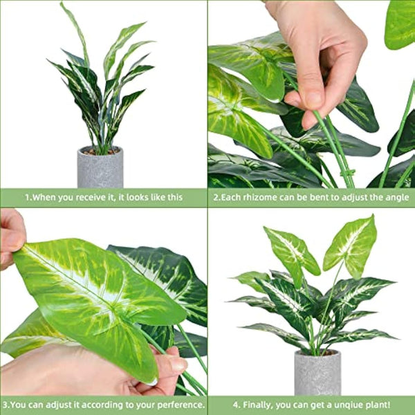 Dremisland 2pcs Fake Plants Artificial Monstera Plants in Pot 16" Tall Artificial Potted Plant with Grey Pot Faux Foliage Greenery Plant for Office Desk Shelf Table Bathroom Bedroom Indoor Décor