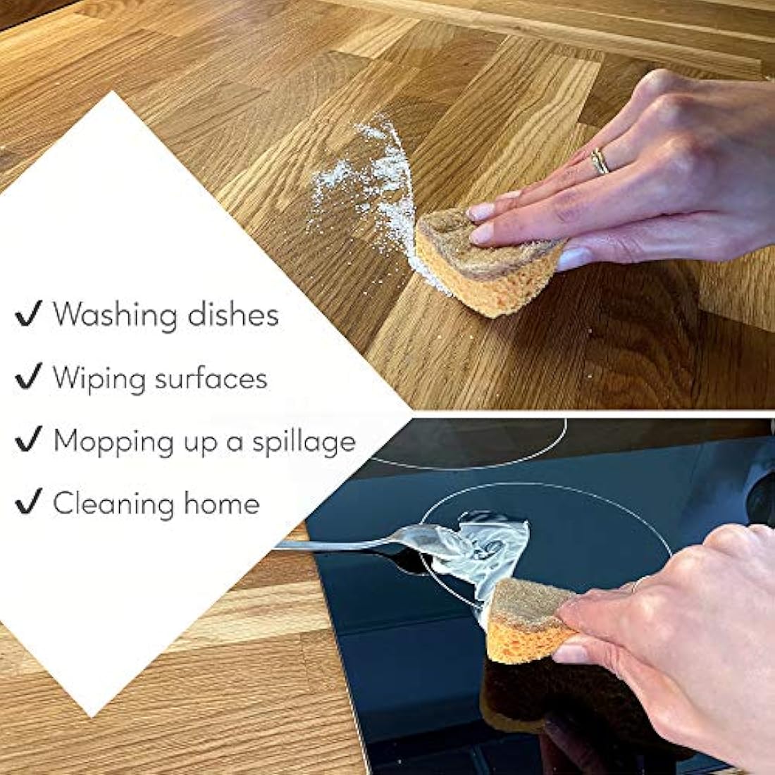 eplanita Natural Plant Based Scrub Sponges (6 Pack), Non-Scratch, Biodegradable Eco Scourers for Kitchen and Bathroom