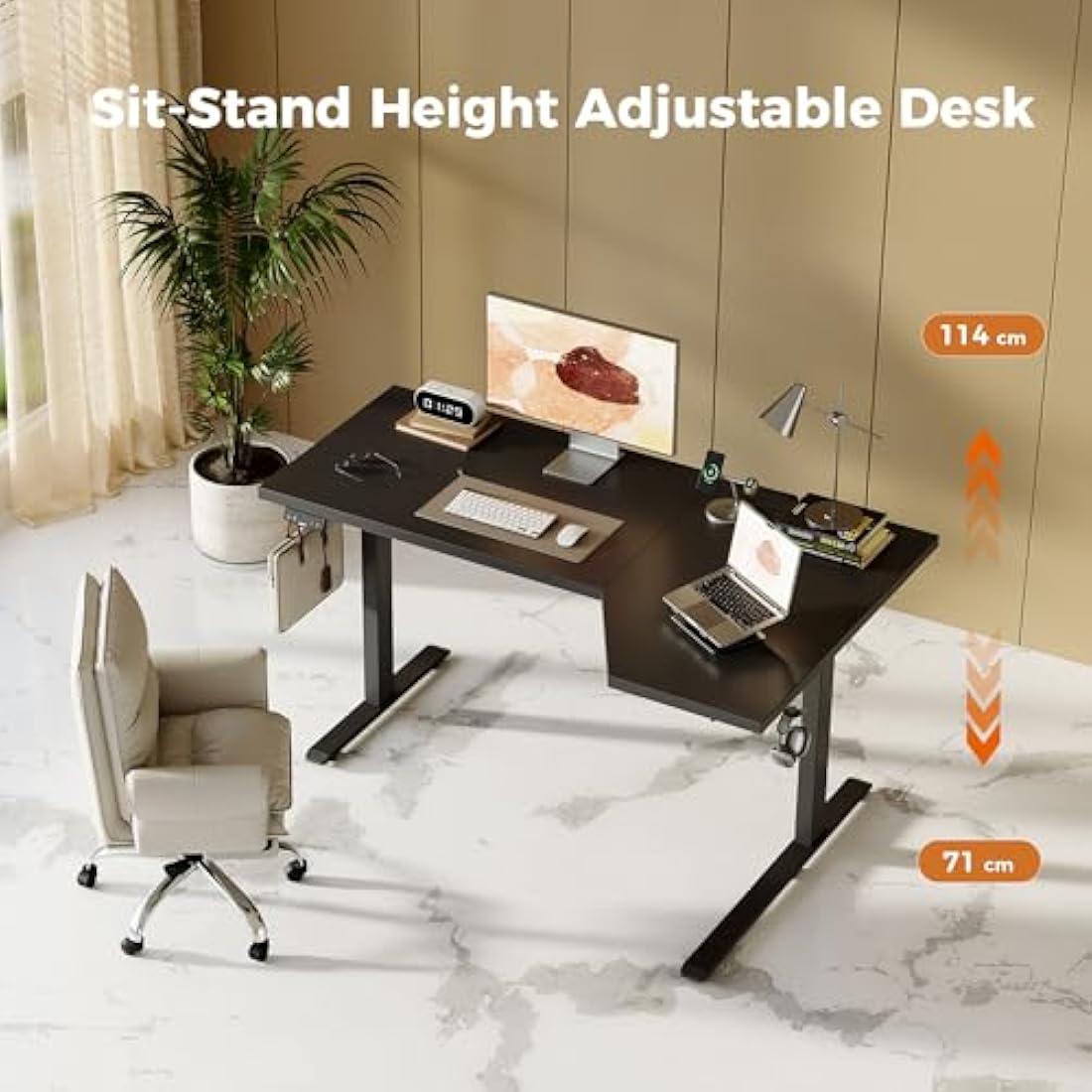 Agilestic L-Shaped Electric Standing Desk, 140cm Height Adjustable Sit-Stand Desk for Home Office, Ergonomic Computer Desk with Spliced Board,Black