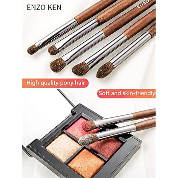 ENZO KEN Natural Pony Hair Eye Shadow Brush Set, Small Eyeshadow Brushes Set, Eye Makeup Brushes Set Professional, Small Nose Contour Brush, Angled Eyeshadow Brush, Eyeshadow Blending Brushes