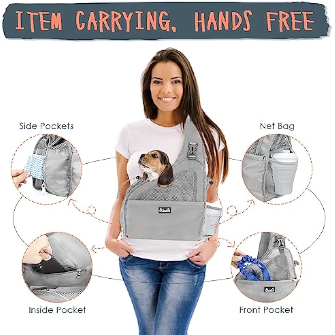 Eyein Pet Puppy Sling Carrier, Up to 6 lbs Hand Free Cat Dog Papoose, Hard Bottom Support Small Animal Travel Tote Bags with Breathable Mesh Adjustable Padded Strap Safety Belt Machine Washable