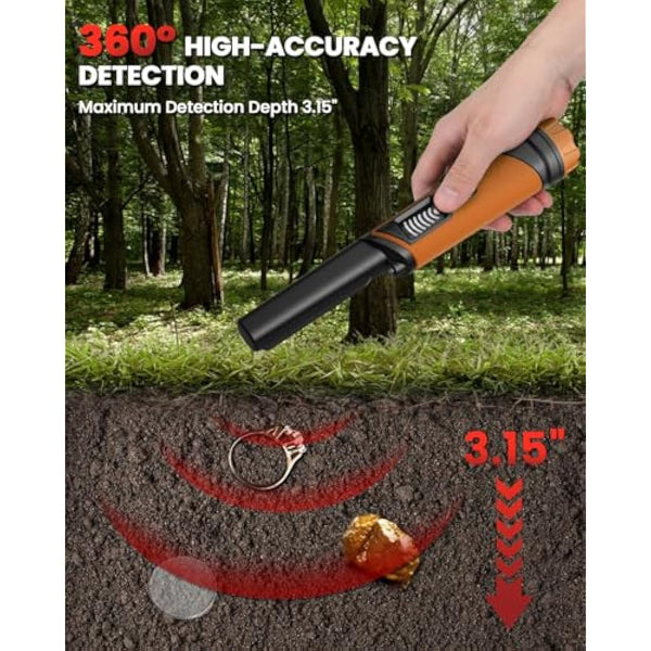 DR.ÖTEK Metal Detector Pinpointer, IP68 Fully Waterproof Handheld Pin Pointer with LCD Screen, Innovative Interference Cancellation Function, Higher Sensitivity, 3 Modes, Great for Gold, Coins, Orange