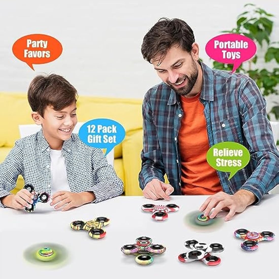 Fidget Spinner Toy Bulk Age 3+ for Kids Adults (12 Pack), Metal Tri-Spinner Fidget Set for Stress Relief, Halloween Christmas Party Favors Supplies Goodie Bag Stuffers Classroom Prizes