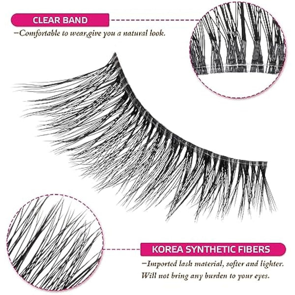 DYAFIN Natural Eyelashes 100% Handmade Lashes Reusable Soft False Eyelashes Lightweight Eye Lashes with Clear Band 3D Fake Eyelashes Long Wispy Eyelashes C Curl Lashes 8 Pairs