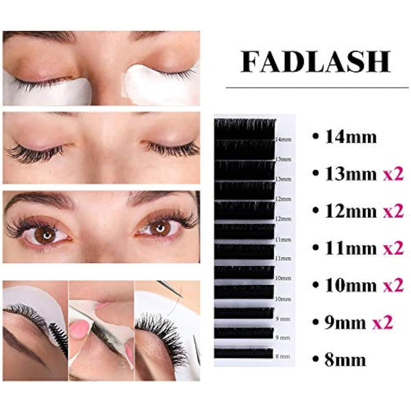 Fadlash Individual Classic Eyelash Extension 0.07mm D Curl 8-14mm Mixed Tray 1:1 Matte Black Professional Classic Individual Lashes