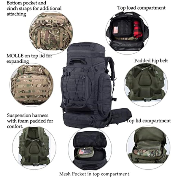 BACKFERRY Large Military Tactical Backpack Army Rucksack Internal Frame Hydration and MOLLE Compatible for Camping,Hunting,Backpacking,Hiking and Wild Adventure 70L