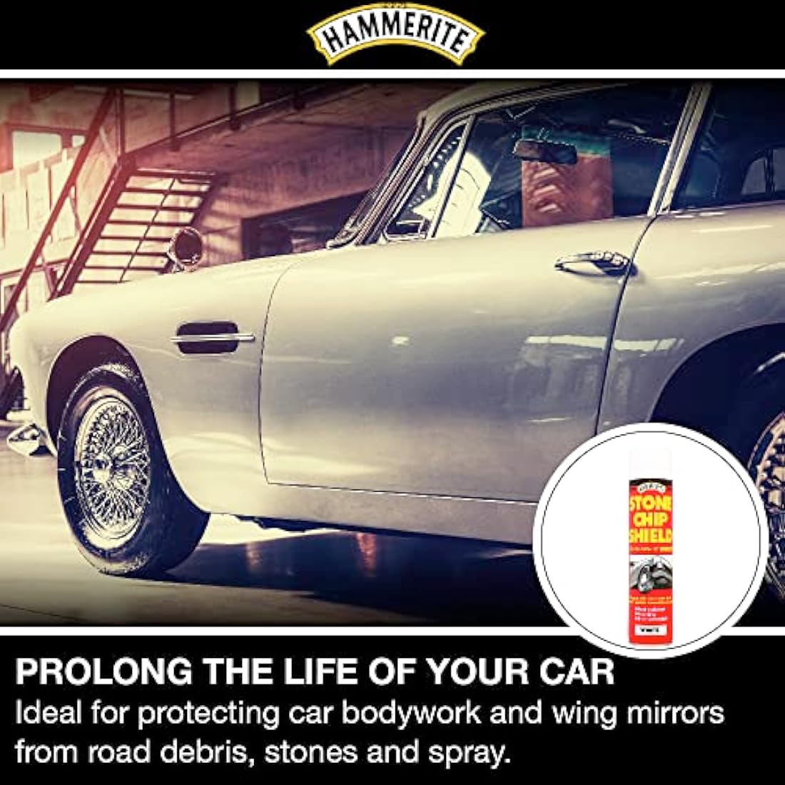 Hammerite Stone Chip Shield. Spray Shield Underseal Metal Paint for Cars. Underbody White Metal Paint. Rust Resistant, Durable Automotive Paint, 8 Year Protection - 600ml Aerosol 1.5 SqM Coverage