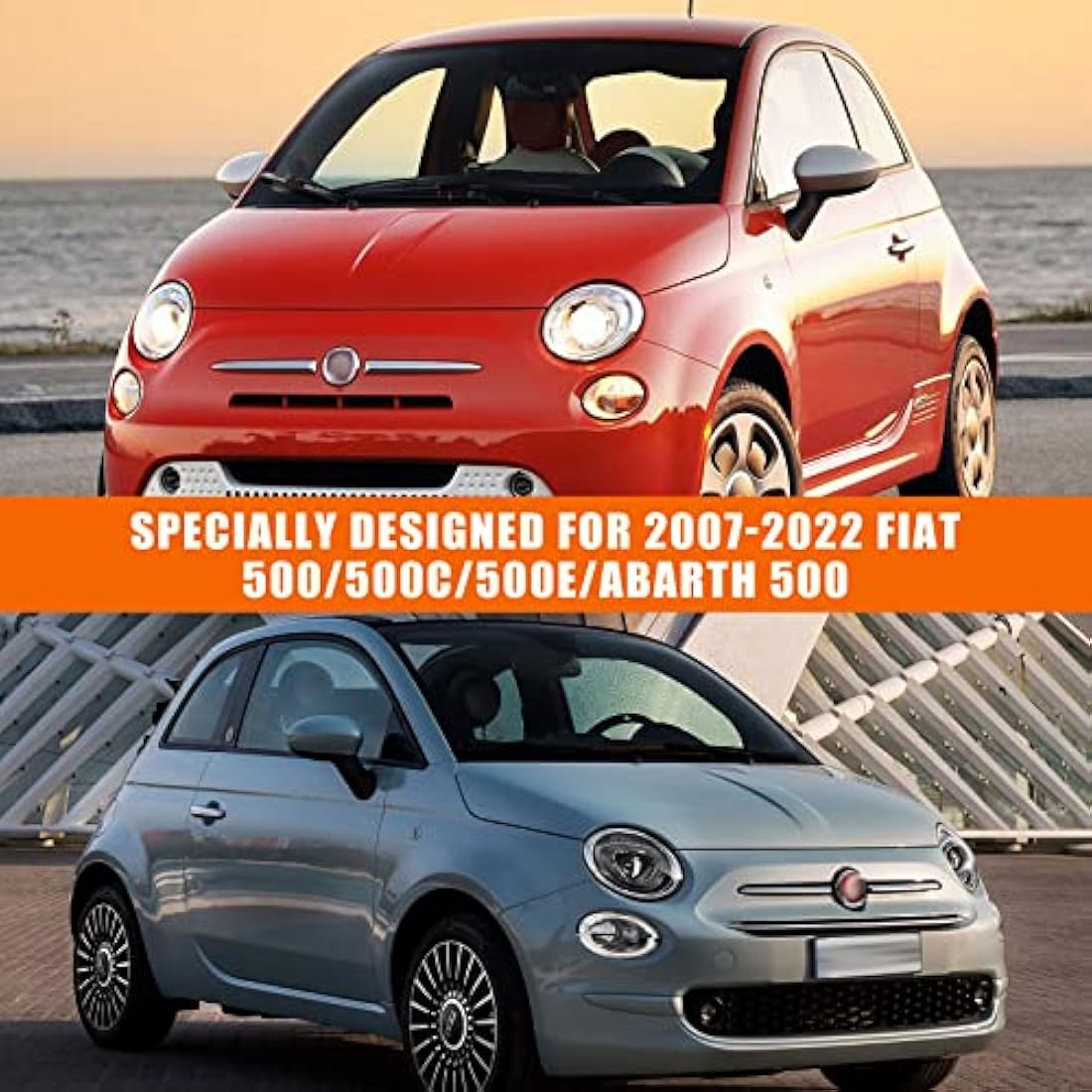 Waterproof Car Cover Compatible with Fiat 500/500C/500E/Abarth 500 2007-2022, 4 Layers All Weather Custom-fit Car Cover with Zipper Door & Windproof Strap for Snow Rain Dust Hail Protection