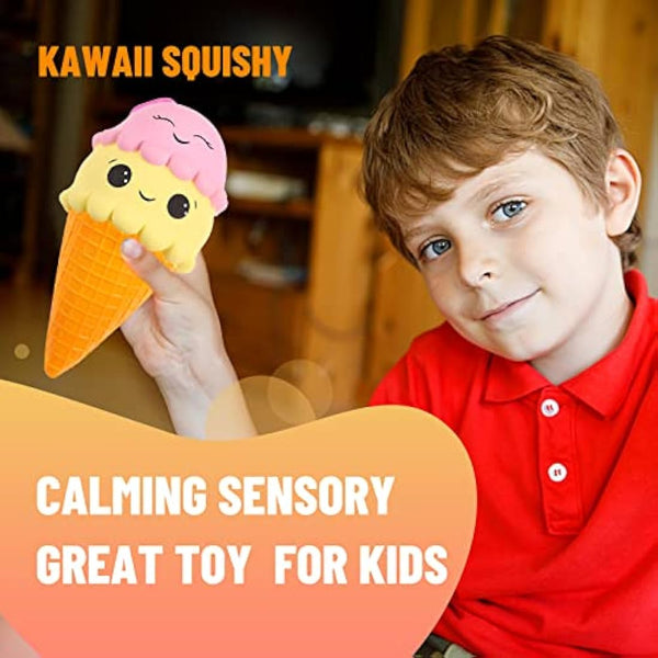 Anboor Ice Cream Jumbo Squishy Slow Rising Kawaii Smiley Squishy Decompression Toy Prime 1 Pcs 12.5 x 10.5 x 21.5 cm