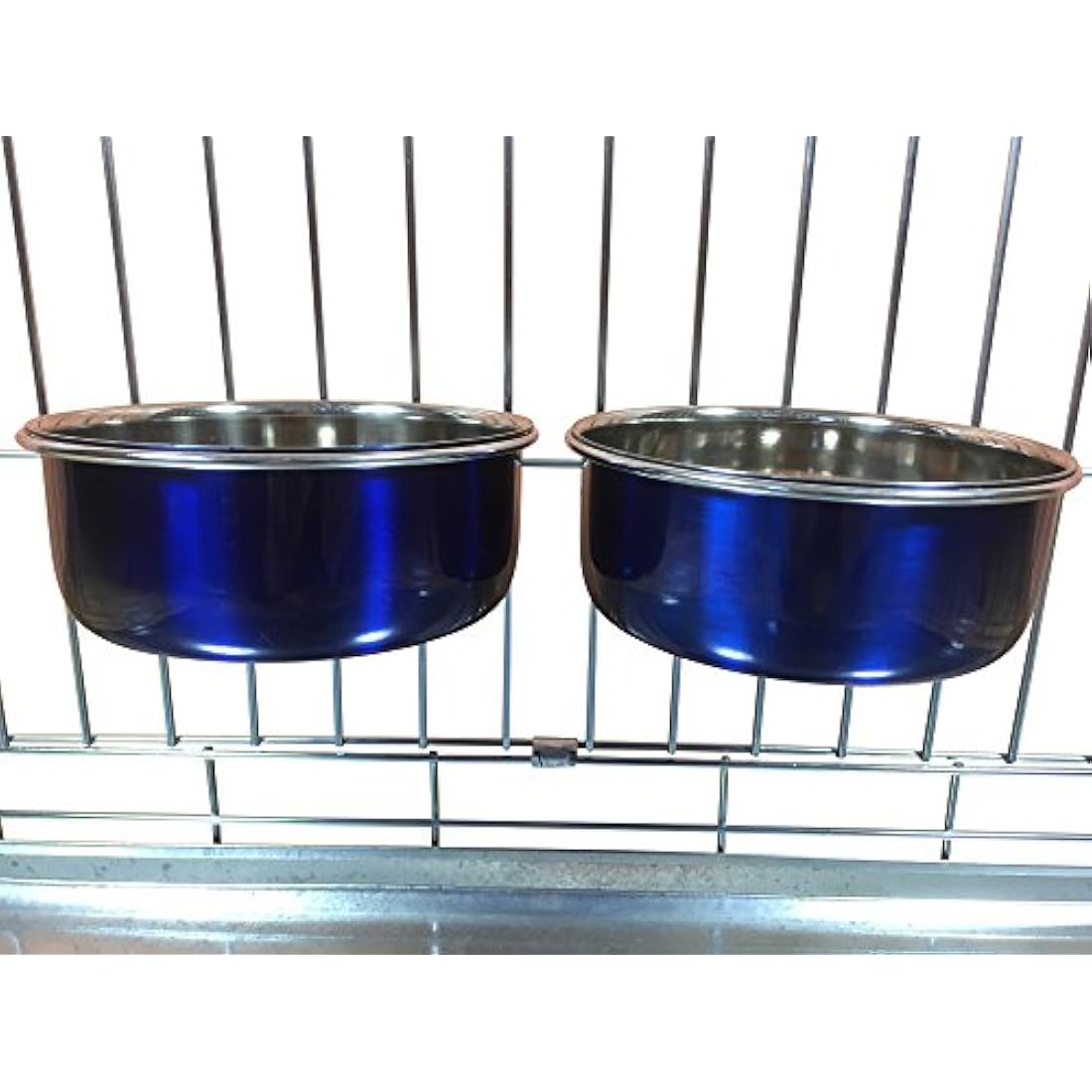 Ellie-Bo Pair of Dog Bowls For Crates, Cages or Pens and 3 Sizes (0.9Ltr Medium, Blue)