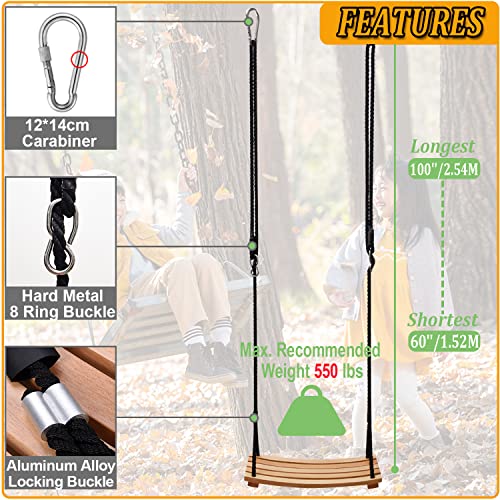 Taeku Adult Tree Swing, Hanging Beech Wood Swings with Adjustable Rope Garden Chair Seat Swing for Indoor Outdoor (24''x10'')