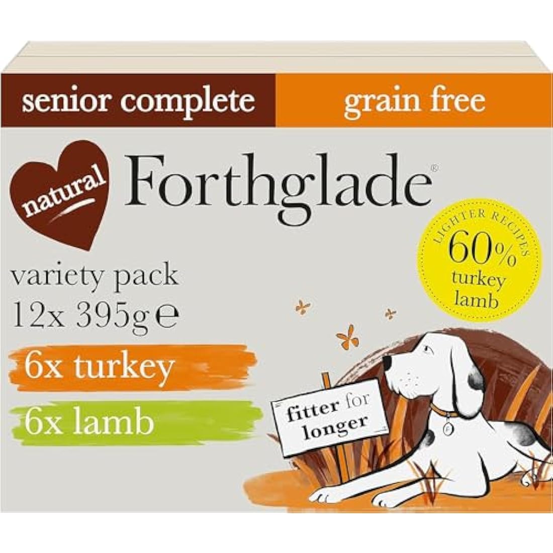 Forthglade Wet Dog Food Variety Pack (12 x 395g Trays) - Senior 7 Years+, Grain Free & Hypoallergenic Dog Food, Turkey & Lamb with Vegetables, Stomach Sensitive Meals with Natural Ingredients