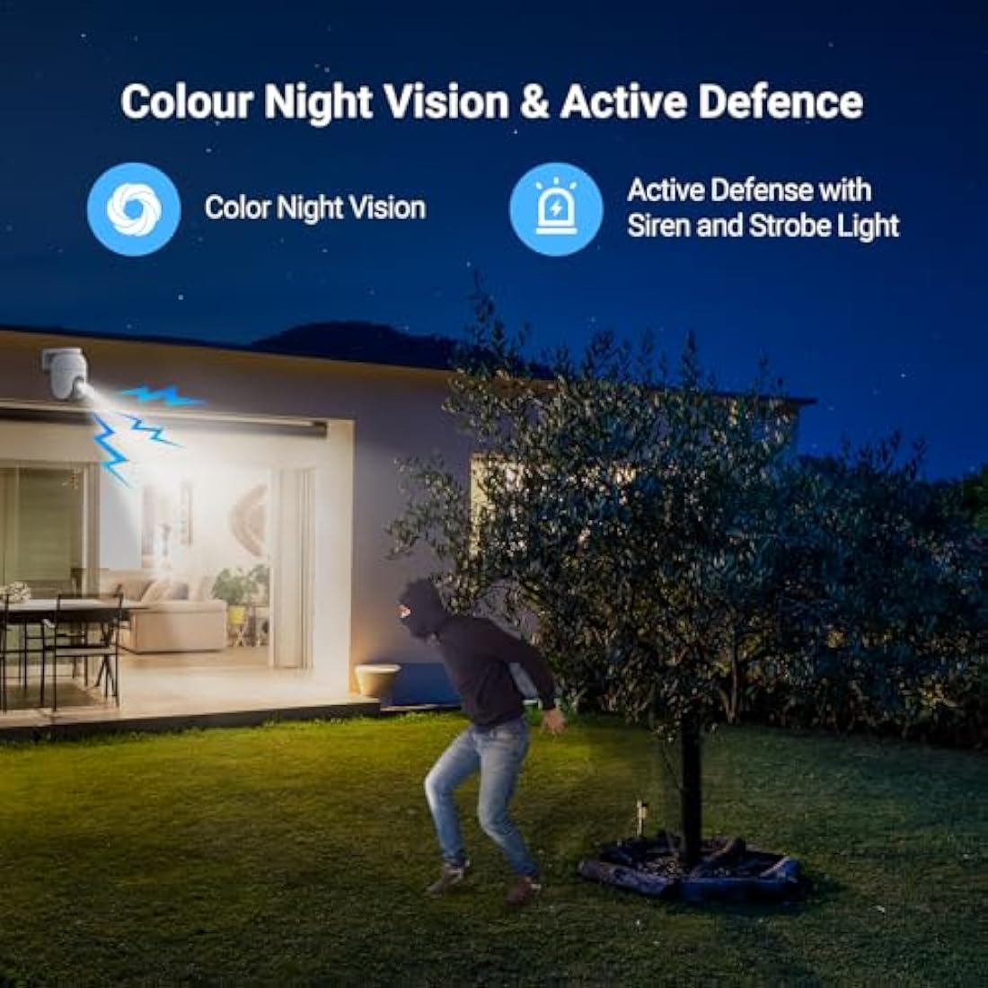 EZVIZ C8c 2MP 360° Outdoor WiFi Surveillance Camera with Auto-Zoom Tracking, Human Shape Detection, Colour Night Vision, Two-Way Audio, IP65 Waterproof, Active Defense