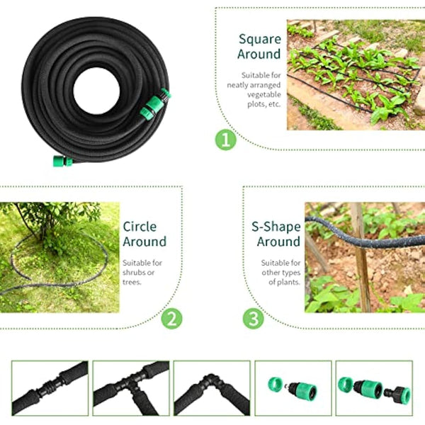 50M Drip Hose Set, Soaker Hose Set, Porous Pipe Leaky Pipe, Garden Hose for Watering, Gardens, Lawn, Patios, Black